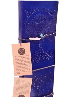 PRASTARA Writing Notebook - Antique Handmade Leather Bound Daily Notepad for Men & Women Unlined Paper Medium 9 x 6 Inches, Best Gift for Art Sketchbook,Travel Diary (Stone Tree) (Purple)