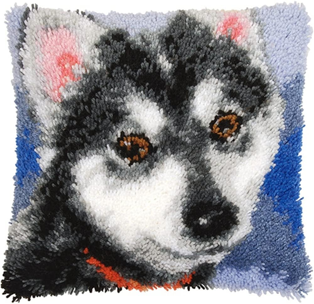 LAPATAIN Latch Hook Kits for DIY Throw Pillow Cover,Husky Needlework