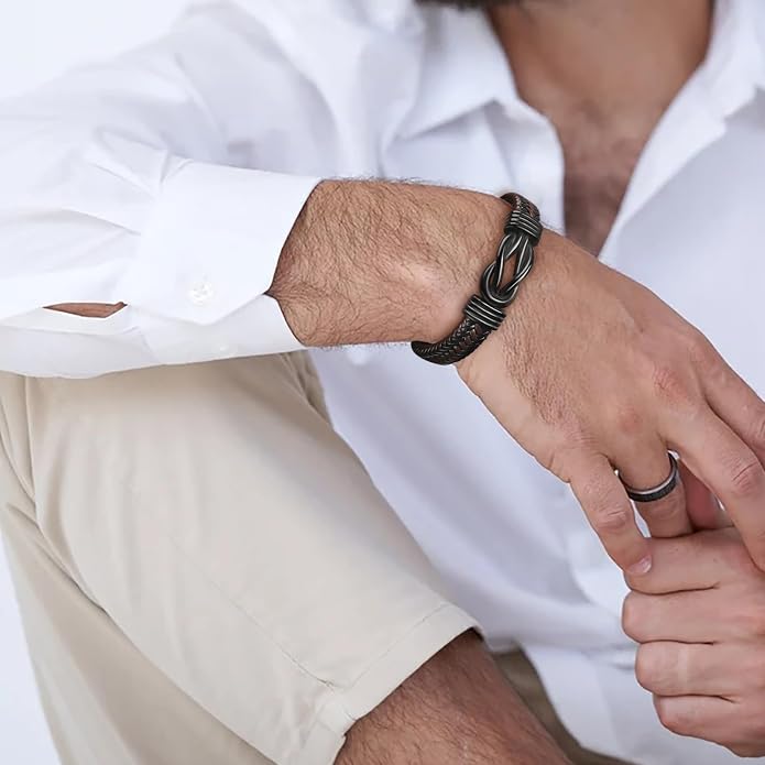 Pulsera Infinity de Cuero Trenzado para Hombre 9 Pulgadas miniatura 5