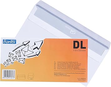 Bantex 50 x White Self Seal Envelopes DL 22cm x 11cm in Foil Pack