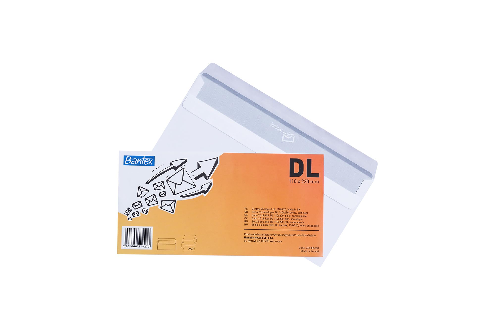 Bantex 50 x White Self Seal Envelopes DL (22cm x 11cm) in Foil Pack