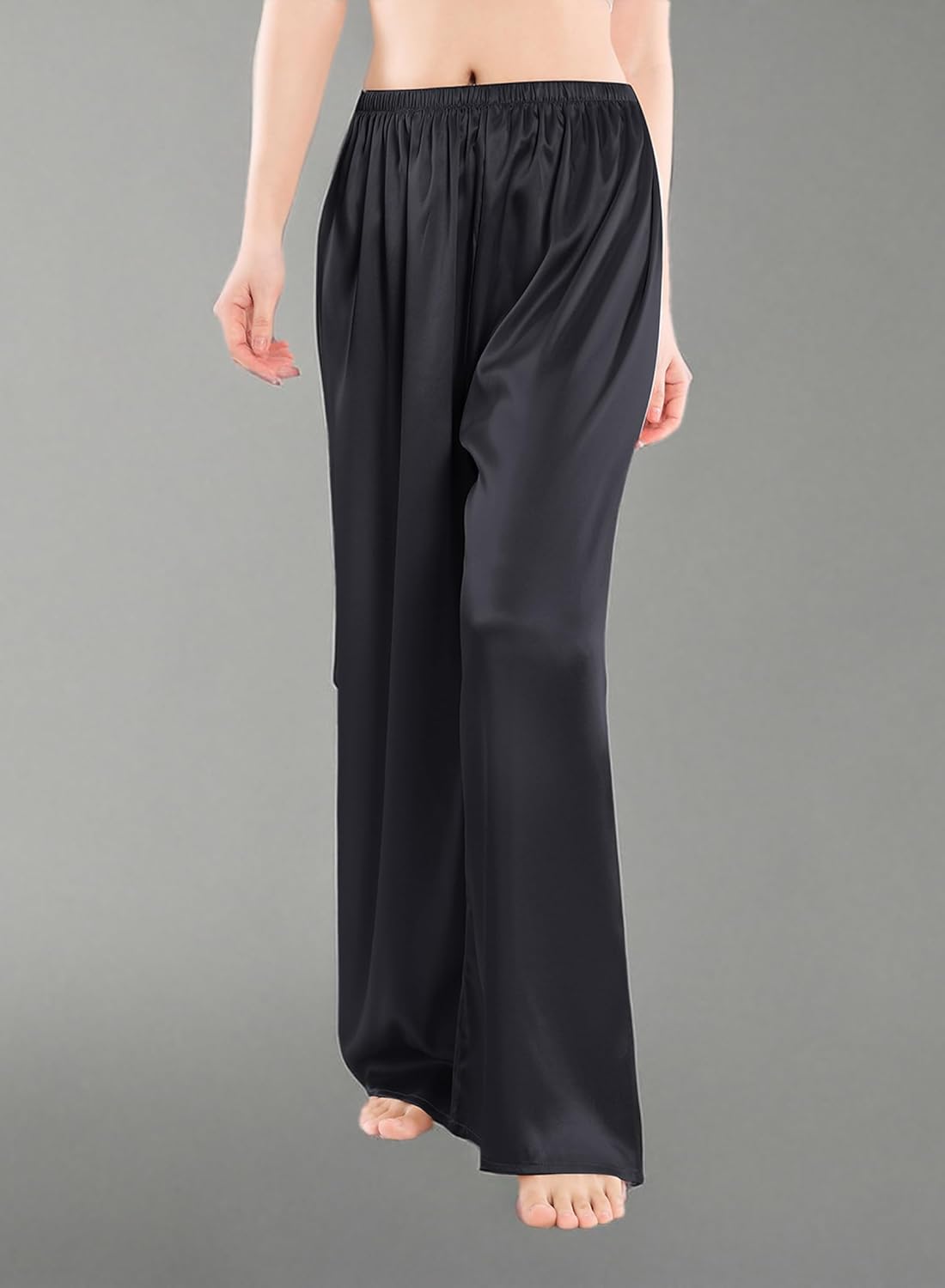Wantschun Womens Wide Leg Pajama Pants Satin Silk Casual Loose Elastic Waist Lounge Pants Pj Bottoms - Image 9