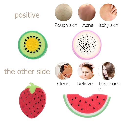 Miniatura 5 de Esponjas de baño de frutas, 4 unidades para niños, lindos fregadores corporales, esponjas de limpieza de ducha para accesorios de baño