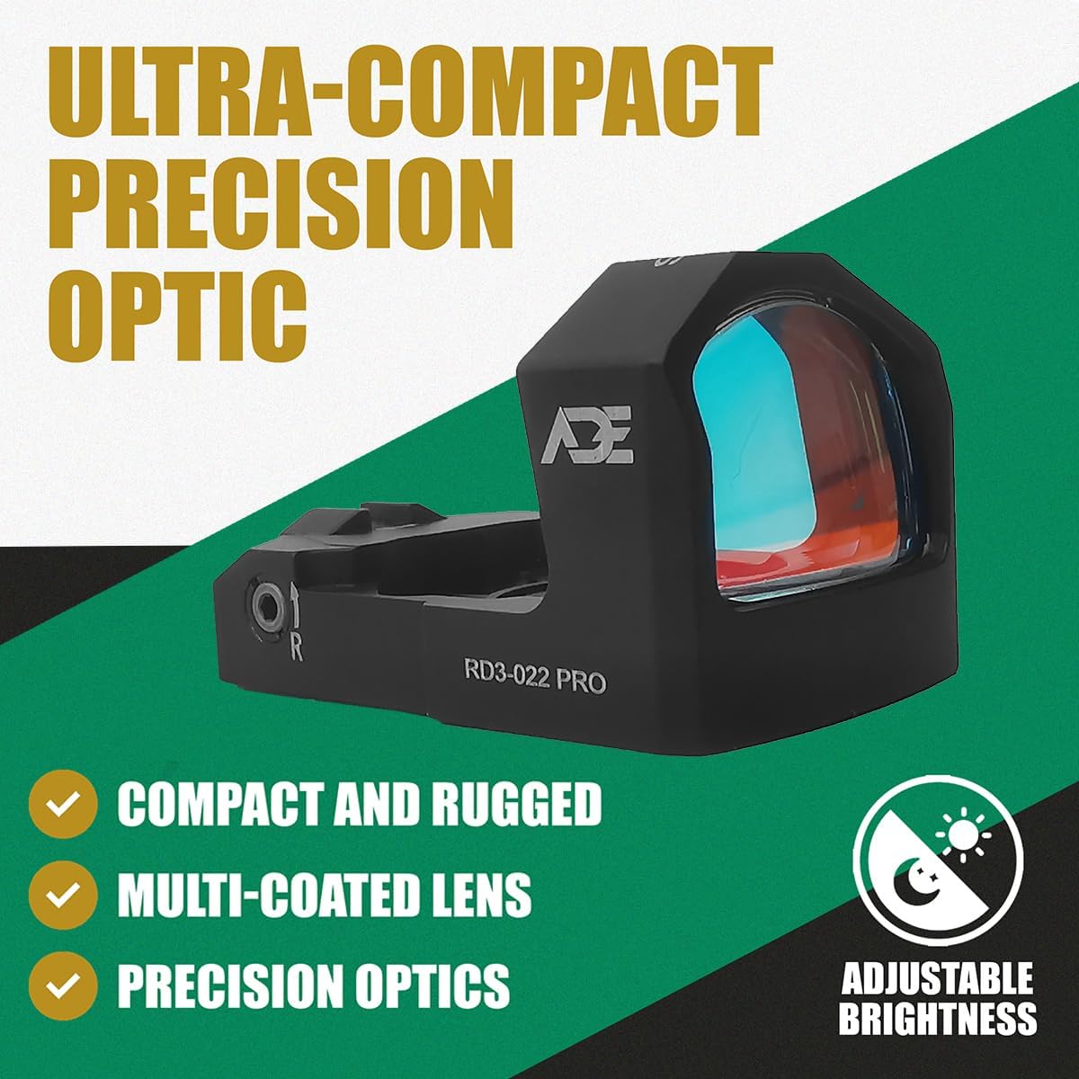 ADE RD3-022 Artemis PRO Motion Activated, Multi-6 Reticles RED Dot Sight for Optics Ready Pistol That is Compatible with Trijicon RMR SRO Footprint/Slide/Screw Pattern – Compact Reflex CCW Optic Ready