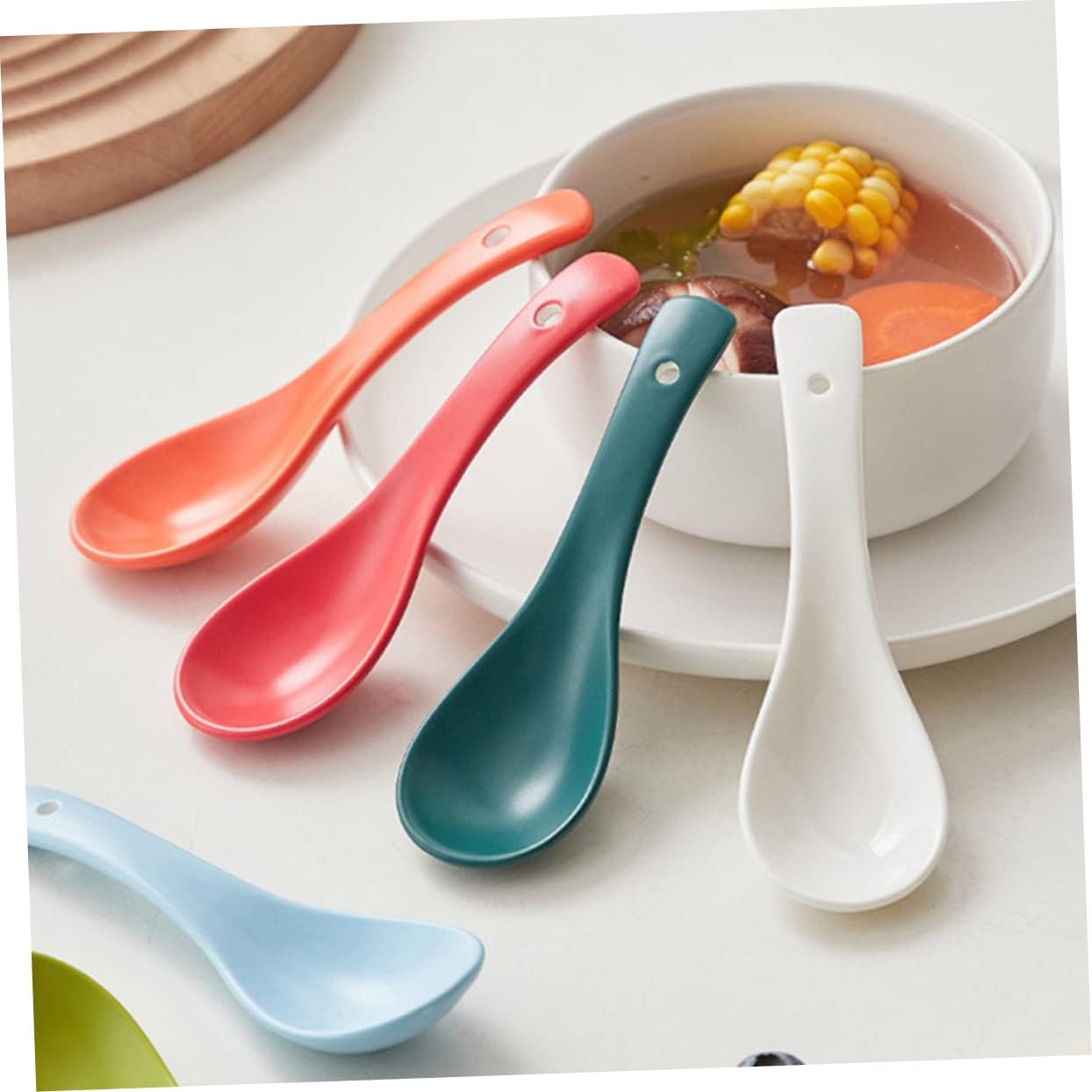BESTOYARD 6pcs Colorful Porcelain Spoon Rice Eating Spoons Japanese Spoon China Spoon Dinnerware+sets Japanese Soup Asian Soup Spoon Wontons Spoon Food Serving Scoop Kitchen Spoons Ceramics