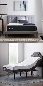 LUCID 14 Inch King Mattress and L600 Adjustable Bed Base Plush Gel Memory Foam Mattress Bamboo Charcoal CertiPUR-US Certified Easy Assembly