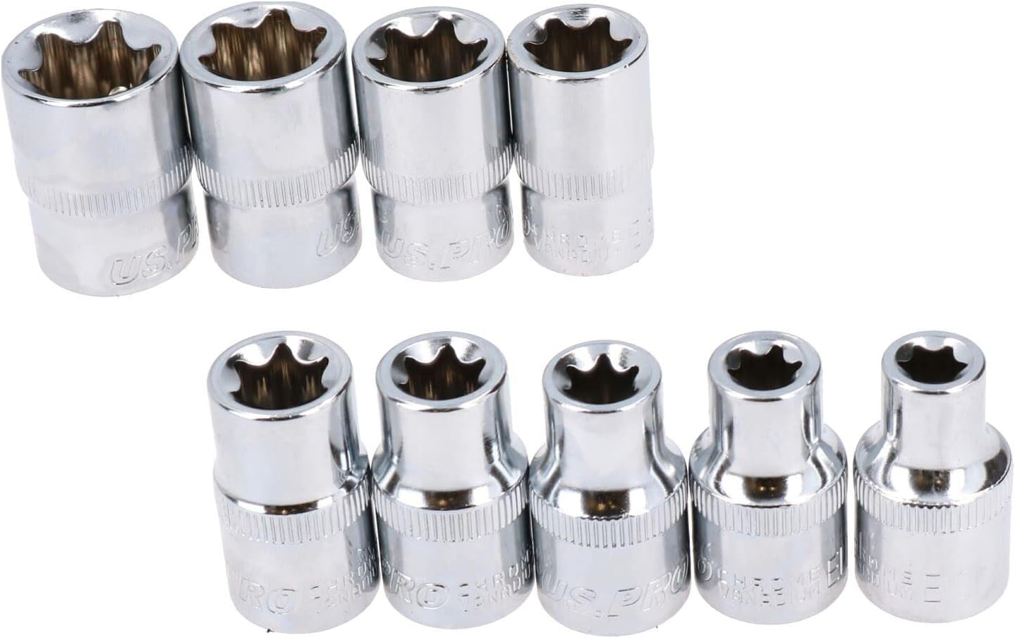 1/2" Drive Straight Ratchet + Female Torx Star E sockets E10 – E24 10pc Set