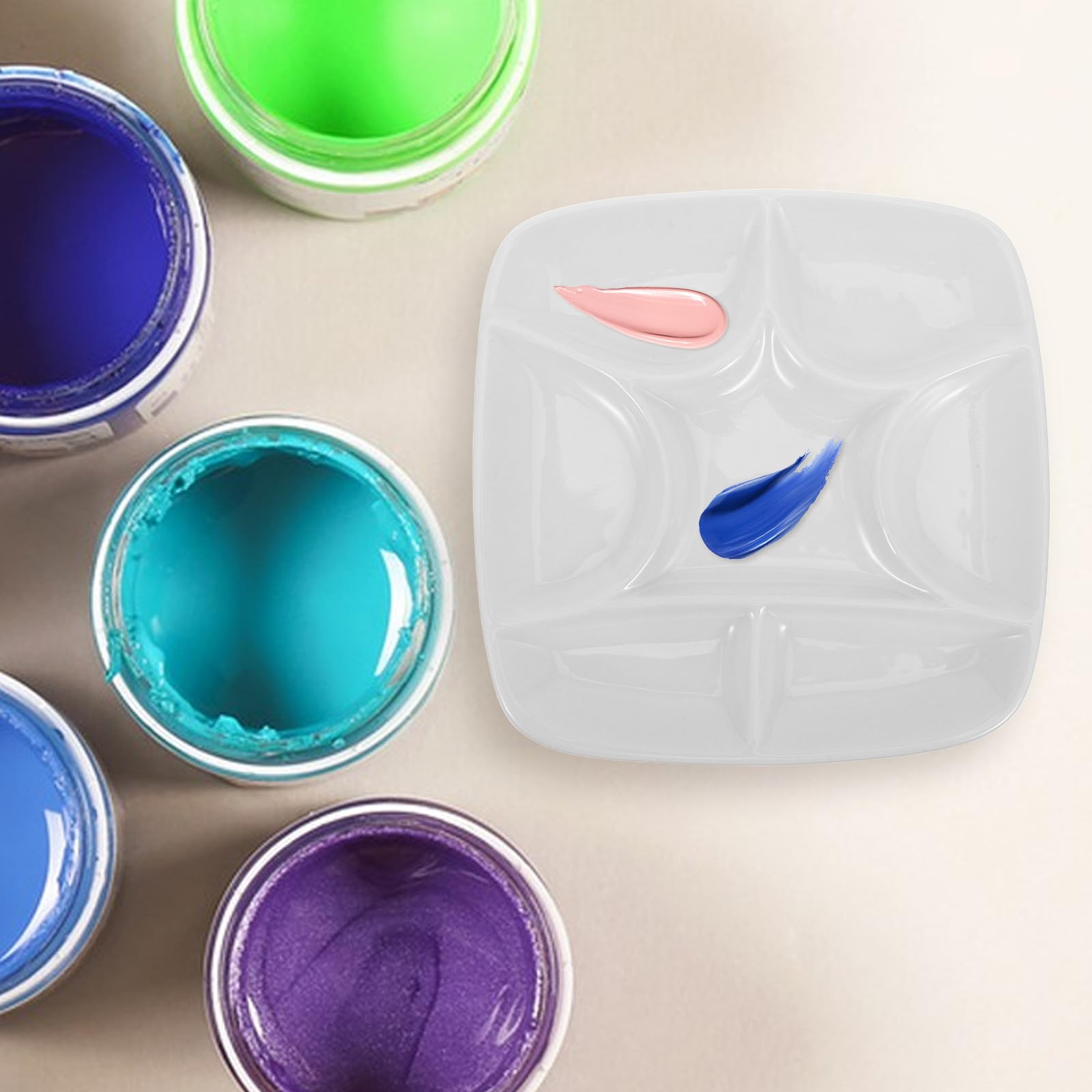 jojofuny Keramik-Künstlerpalette, 7-Fach, quadratische Porzellanschale – Porzellan-Zeichenpalette, leicht zu reinigende Mischplatte für Aquarell- und Gouachemalerei