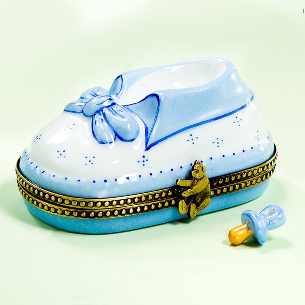 Limoges French Authentic Blue Baby Shoe Box with Pacifier.