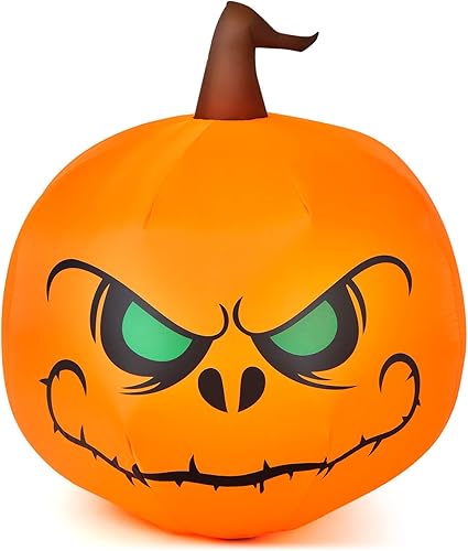 Miniatura 9 de Tangkula Farol inflable de calabaza de 5.2 pies para Halloween, con bombillas LED internas, tela de poliéster 190T y ventilador impermeable,