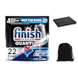 FINISH - Quantum - 22ct - Dishwasher Detergent - Powerball - Ultimate Clean & Shine - Dishwashing Tablets - Dish Tabs, Includes Cleaning Cloth and Storage Pouch