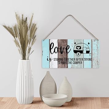 Country Style Camper Wall Decor Wooden Signs Rustic Love is Staying Together Parking the Camper Hanging Wall Plaque Sign Home Decor Present
