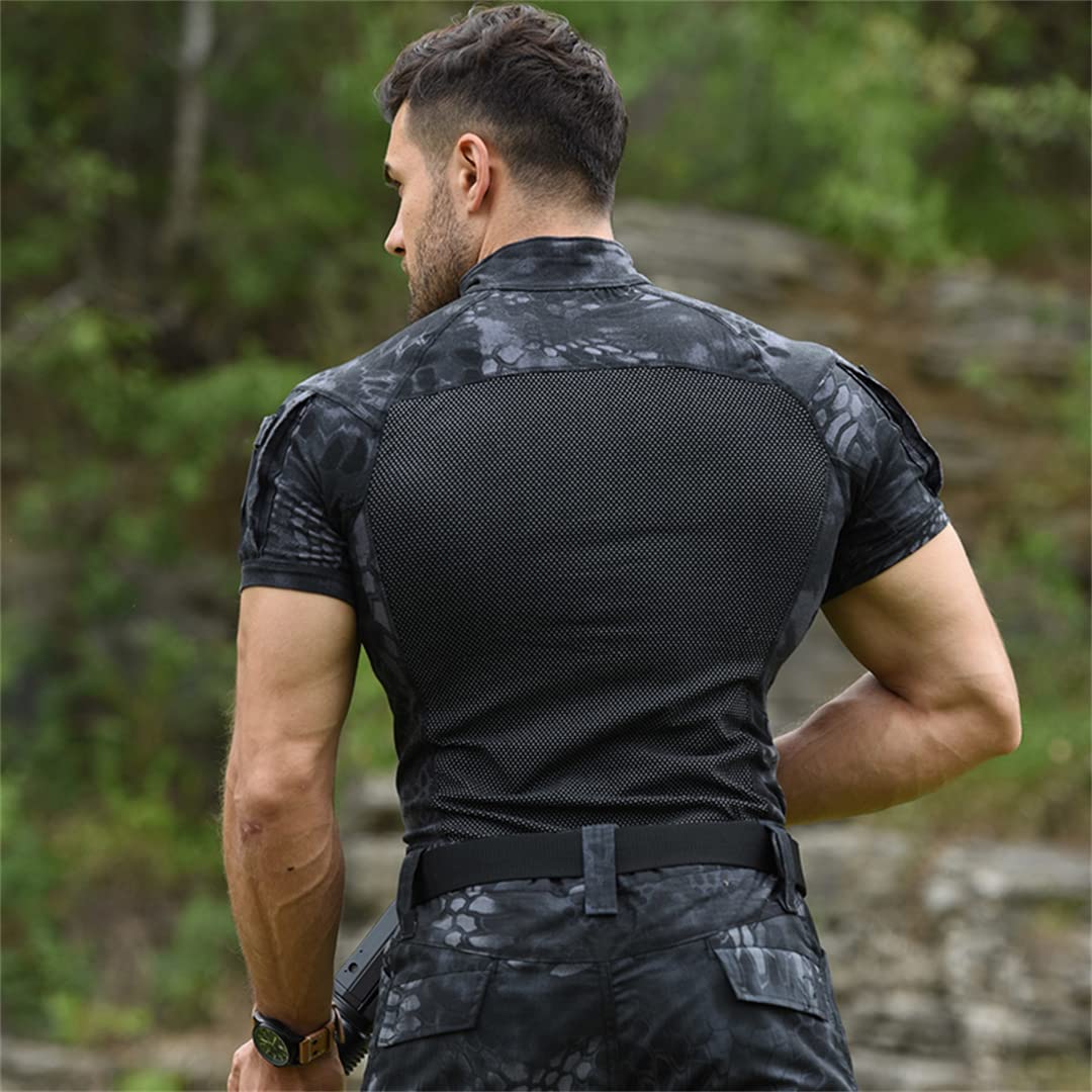 T-Shirt Tattica Militare da Uomo Gym Camo1 Army Tee Soldiers Combattimento Multicam Camicie Camicia da Pesca (Nero XXL)