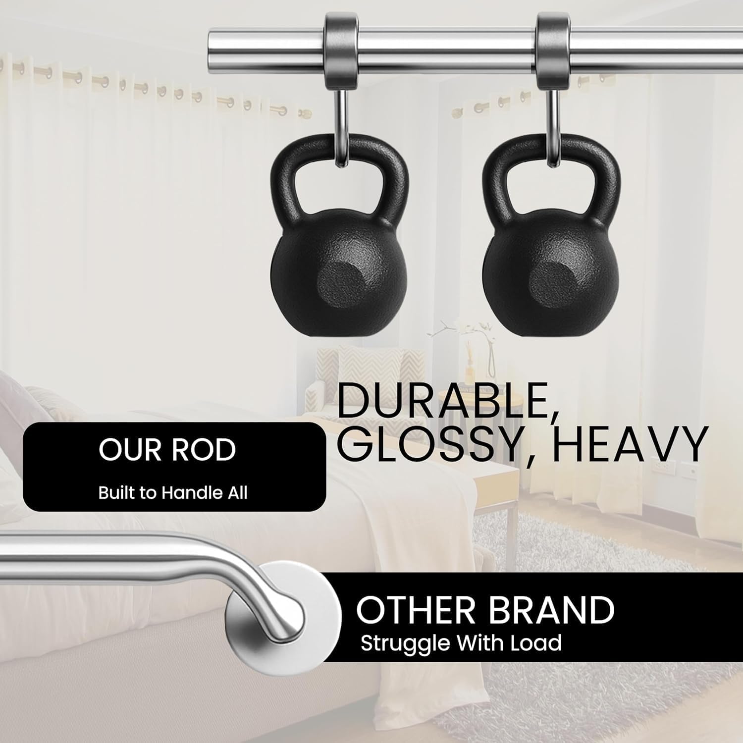 Stainless Steel Curtain Rod - Silver & Chrome -3