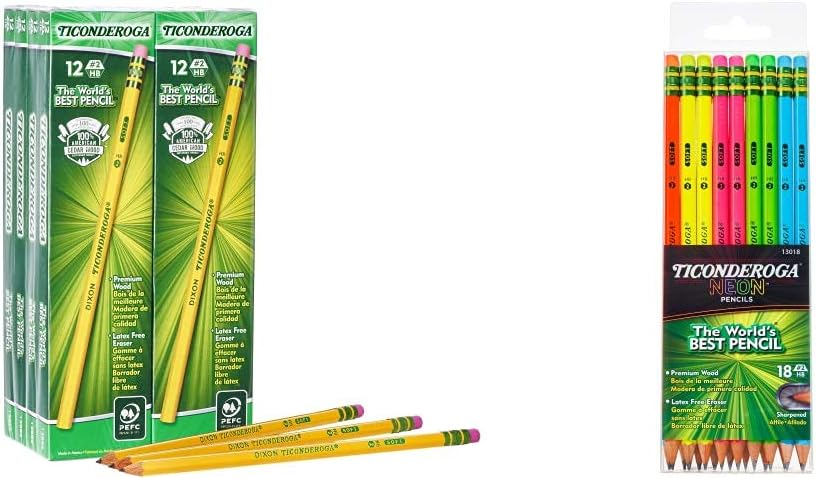 Ticonderoga Wood-Cased Pencils, Unsharpened and Pre-Sharpened, #2 HB Soft (96 Count + 18 Count)