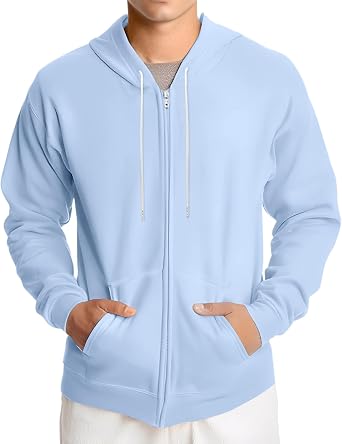 Mens Zip Up Hoodie Trendy Long Sleeve Slim Fit Sweatshirt Drawstring Gym Athletic Hooded Jacket with Pocket