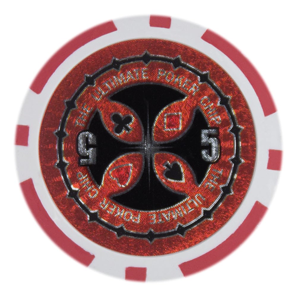 Playzaic 14-gram The Ultimate Poker Chips (50-Pack) Heavy Clay Composite Set - Bulk Casino Chips with Denominations for Texas Holdem, Blackjack - Betting Game Accessories ($5 Red) — image 1