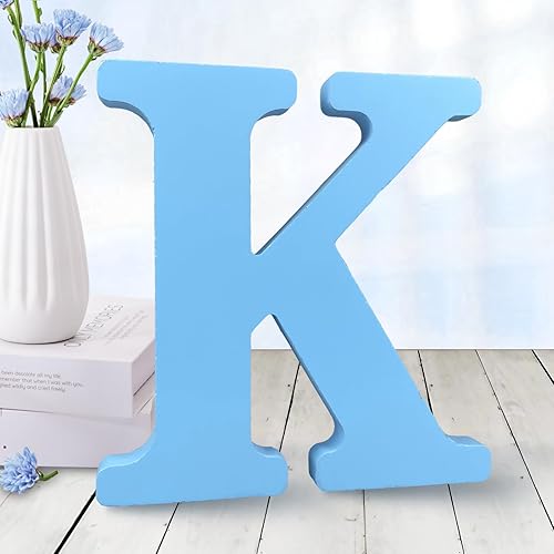 AOCEAN Letras de madera azul de 6 pulgadas, letras de madera sin terminar para decoración de pared, letras decorativas de pie en rodajas, decoración