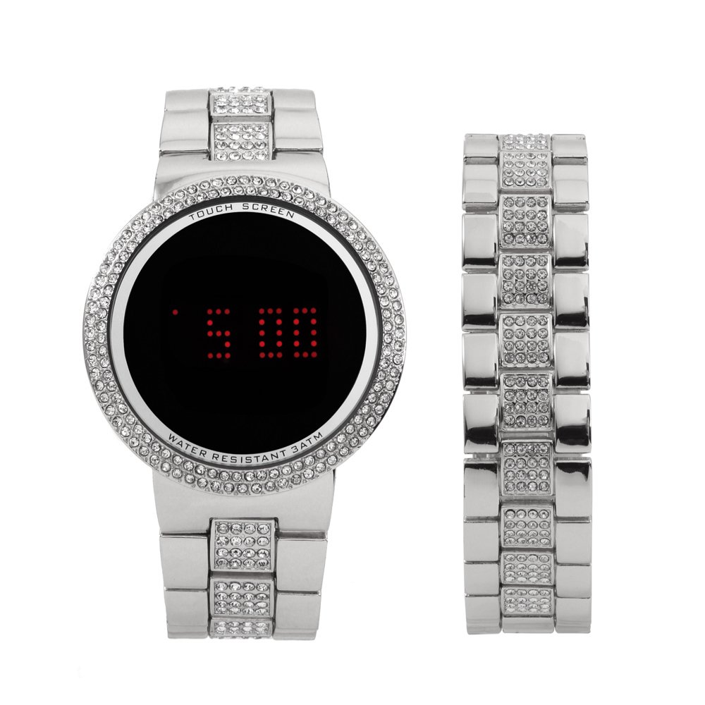 Charles Raymond Iced Out Bling Silver Metal Touch Screen Watch