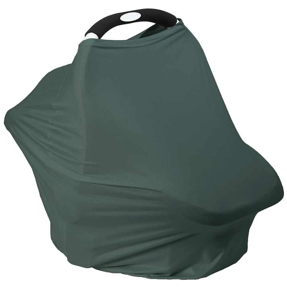 Breathable Car Seat Cover for Babies - Multi-Purpose Soft Rayon Nursing Cover for Breastfeeding, High Stretchy Infant Carseat Canopy, Stroller Cover (Smooth Rayon, Roman Green)