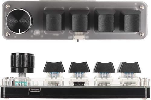 Diyeeni Teclado mecánico para juegos de 4 teclas, teclado macro programable con retroiluminación RGB, teclado con una sola mano con perilla,