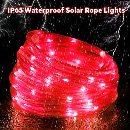 4Th Of July Solar Rope Lights Outdoor, 2 Pack 33Ft 100 Led Waterproof Solar String Lights With 8 Lighting Modes, Solar Powered Patriot Lights For Independence Day Garden Patio Yard Decor (Red) #TOP4