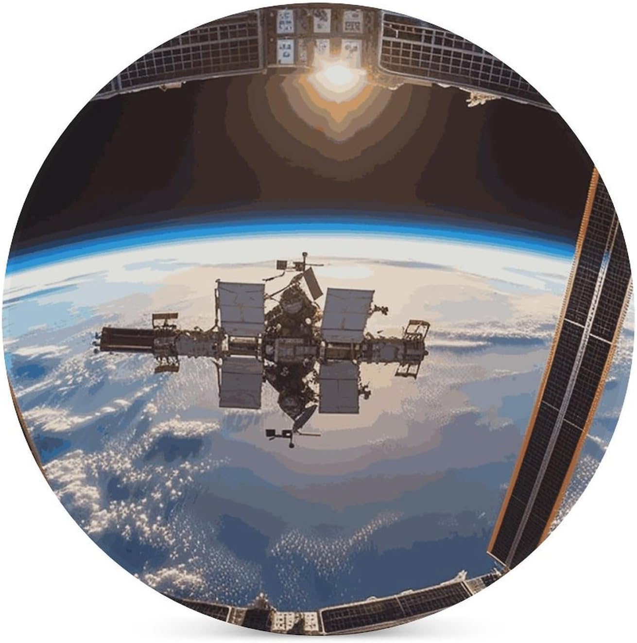 International Space Station Picture Coasters for Drinks Absorbing Round Ceramic Stone Coaster with Cork Base Coffee Cup Beverage Table Cup Mat Modern Style Bar Coaster Set for Home Decor
