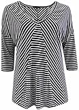 Women's Plus-Size Half Sleeve Round Neck Stripe Asymmetrical Tee Knit Top