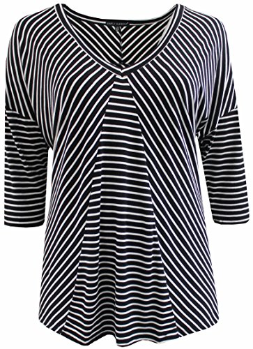 Women's Plus-Size Half Sleeve Round Neck Stripe Asymmetrical Tee Knit Top