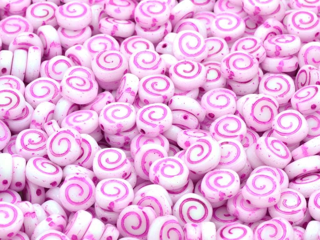 15pcs Spiral Snail Pressed Beads, Chalk White 54570 (03000-54570), Glass, Czech Republic (0.35 x 0.31 inches)