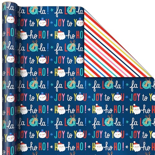 image for Hallmark Reversible Christmas Wrapping Paper for Kids (3 Rolls: 120 Sq