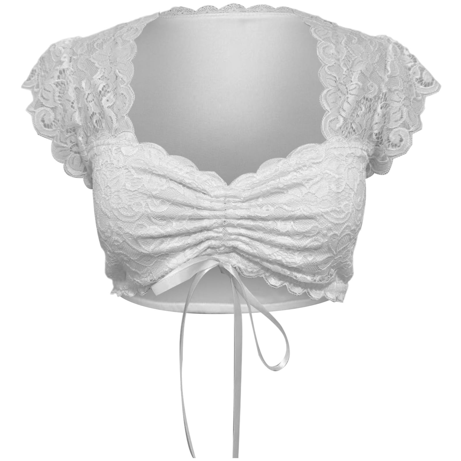 Generisch Camicetta tradizionale da donna, in pizzo, trasparente, elegante, con decorazione in pizzo, maniche svolazzanti, per occasioni festive