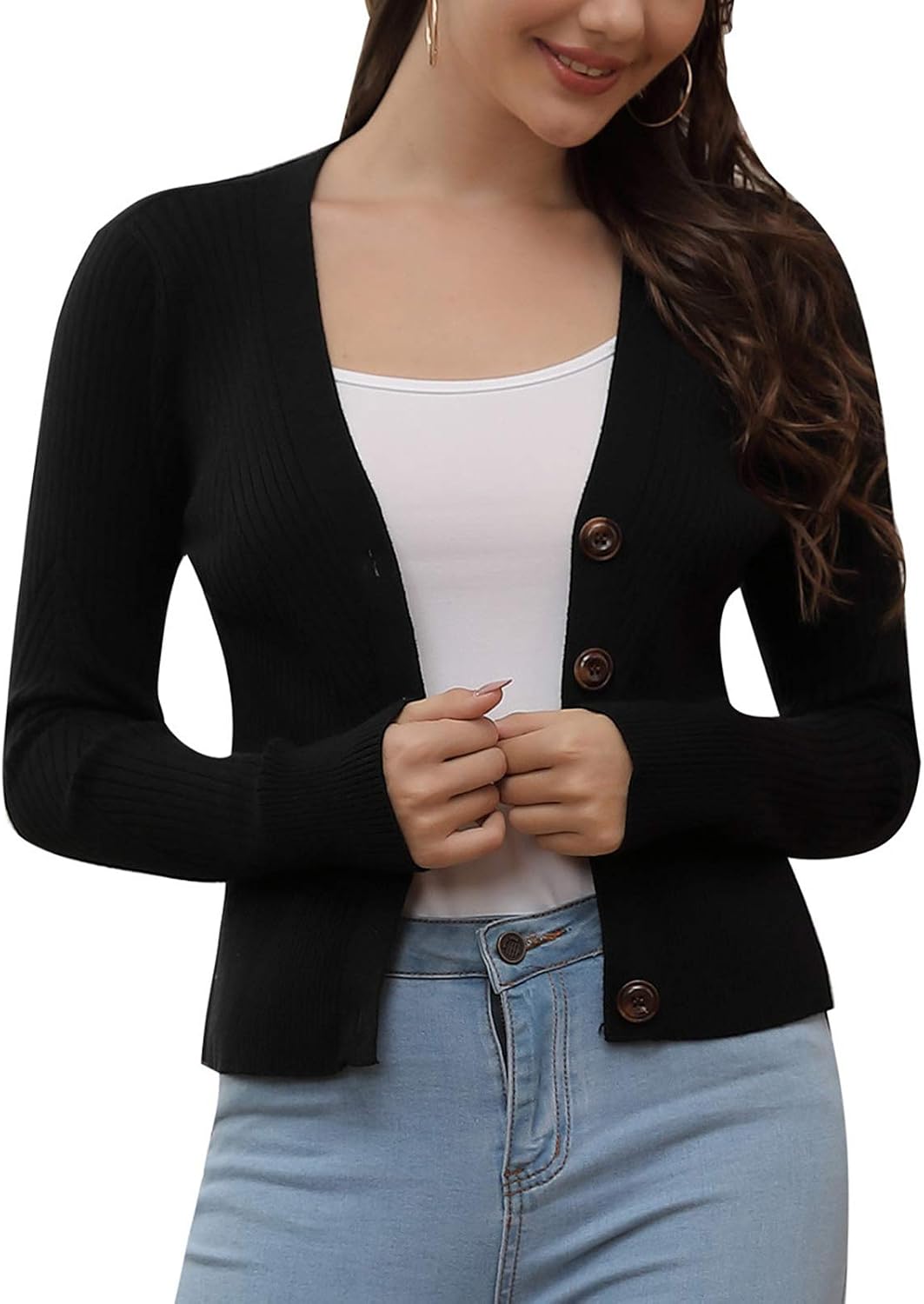 Kate Kasin Women's V-Neck Back Bow-Knot Button Down Open Front Knitwears Soft Cardigan Sweater Top