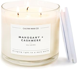 Calyan Wax Co. 3 Wick Candle, Mahogany & Cashmere Scented Candle, 43 Hour Burn Time, 3 Wick Soy Candles, Non Toxic & Vegan Soy Wax, Glass Jar Scented Candles, 14.9oz