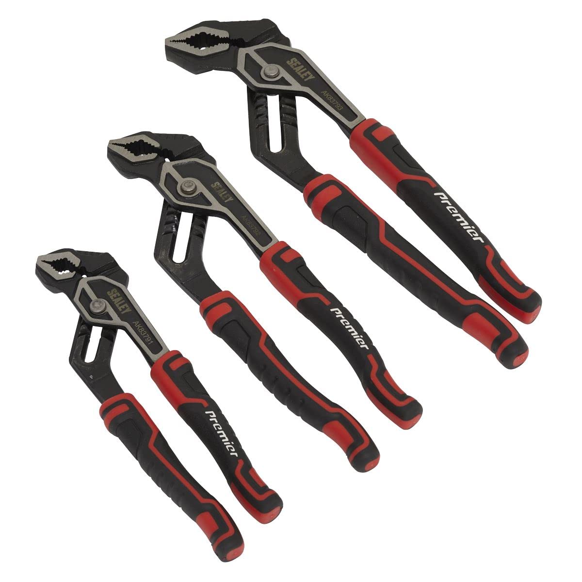 Sealey AK8379 Water Pump Pliers Set 3pc 200mm 250mm 300mm Comfort Grip