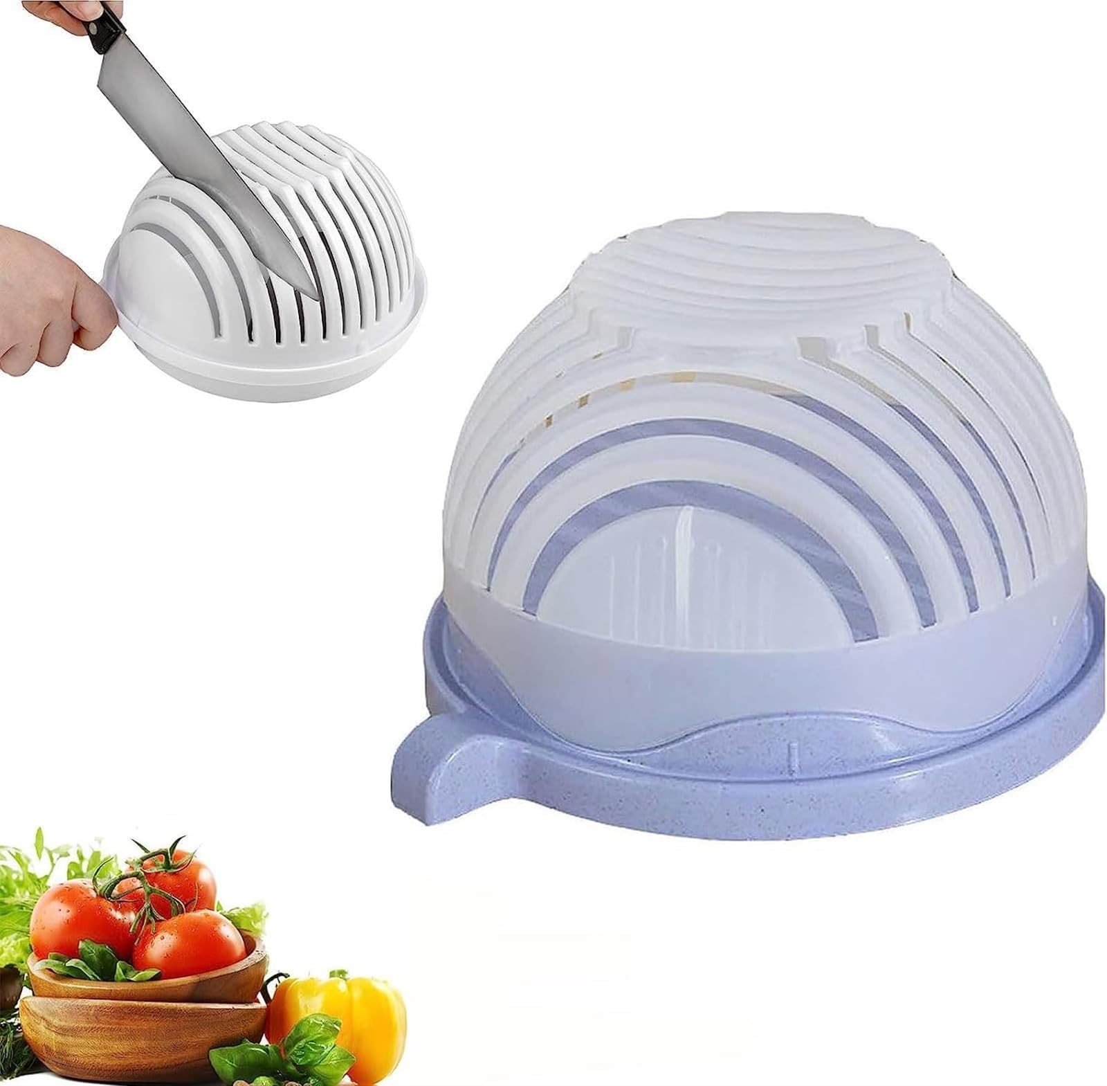 Multi-Functional Fast Snap Salad Cutter Bowl, Salad Cutter Bowl Veggie Choppers and Dicers, Veggie Chopper Safe Food Salad Cutter Bowl with Lid Fast Vegetable Cut Set (Color : Blue)