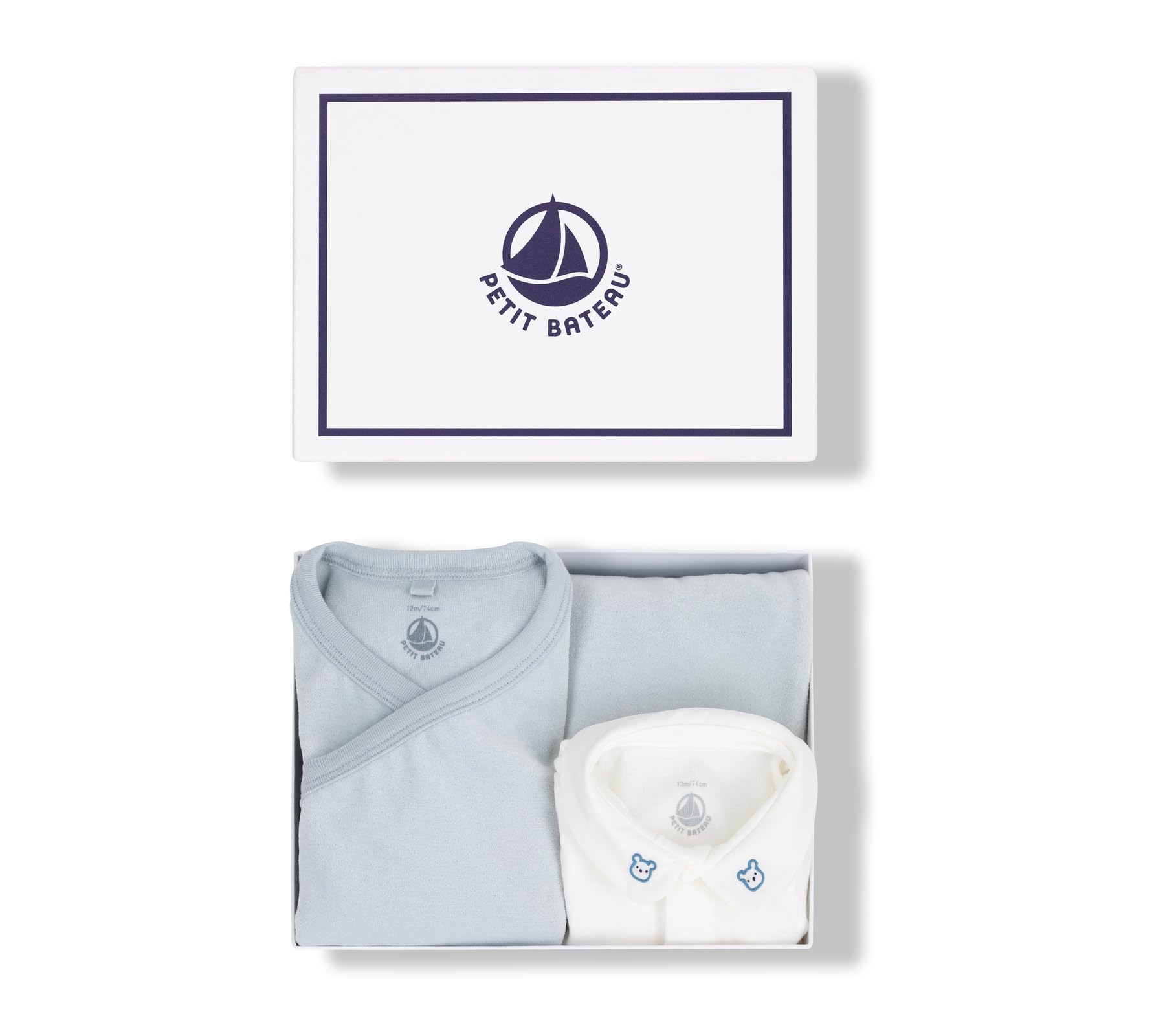 Petit Bateau Ensemble cadeau bébé 2 pièces en velours et body brodé ours