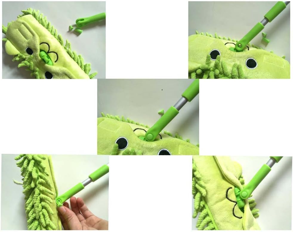 Mini Microfiber Chenille Cartoon Flat Dust Mop for Children,Detachable,360 Degree Rotation, Extension-Type (Green)