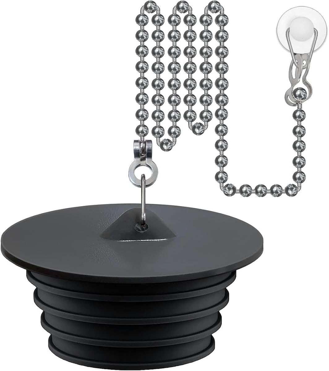 Seatery Bathtub Stopper, Silicone Tub Drain Stopper/Plug/Cover with 27.5" Stainless Steel Beaded Chain, Shower Bath Drain Water Stopper