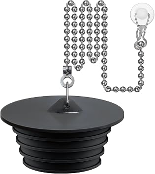 Seatery Bathtub Stopper, Silicone Tub Drain Stopper/Plug/Cover with 27.5" Stainless Steel Beaded Chain, Shower Bath Drain Water Stopper