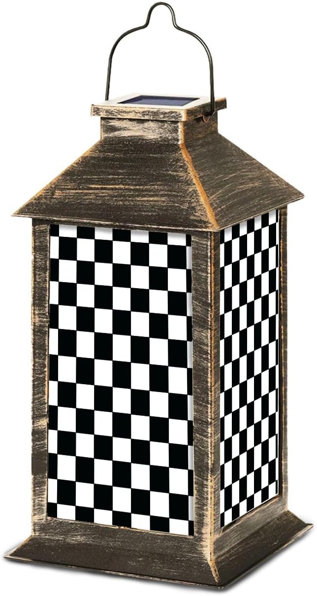 Solar Lantern Black White Checkered Seamless Endless Flag Texture Outdoor Waterproof Hanging Solar Light Outside Lights for Patio Yard House Lawn Decor Birthday Gifts for Women Mom