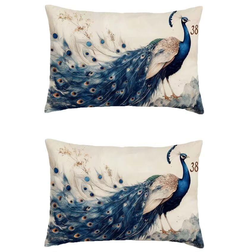 Housse de coussin 50x90cm rectangulaire bleu marine en lin imperméable pour patio
