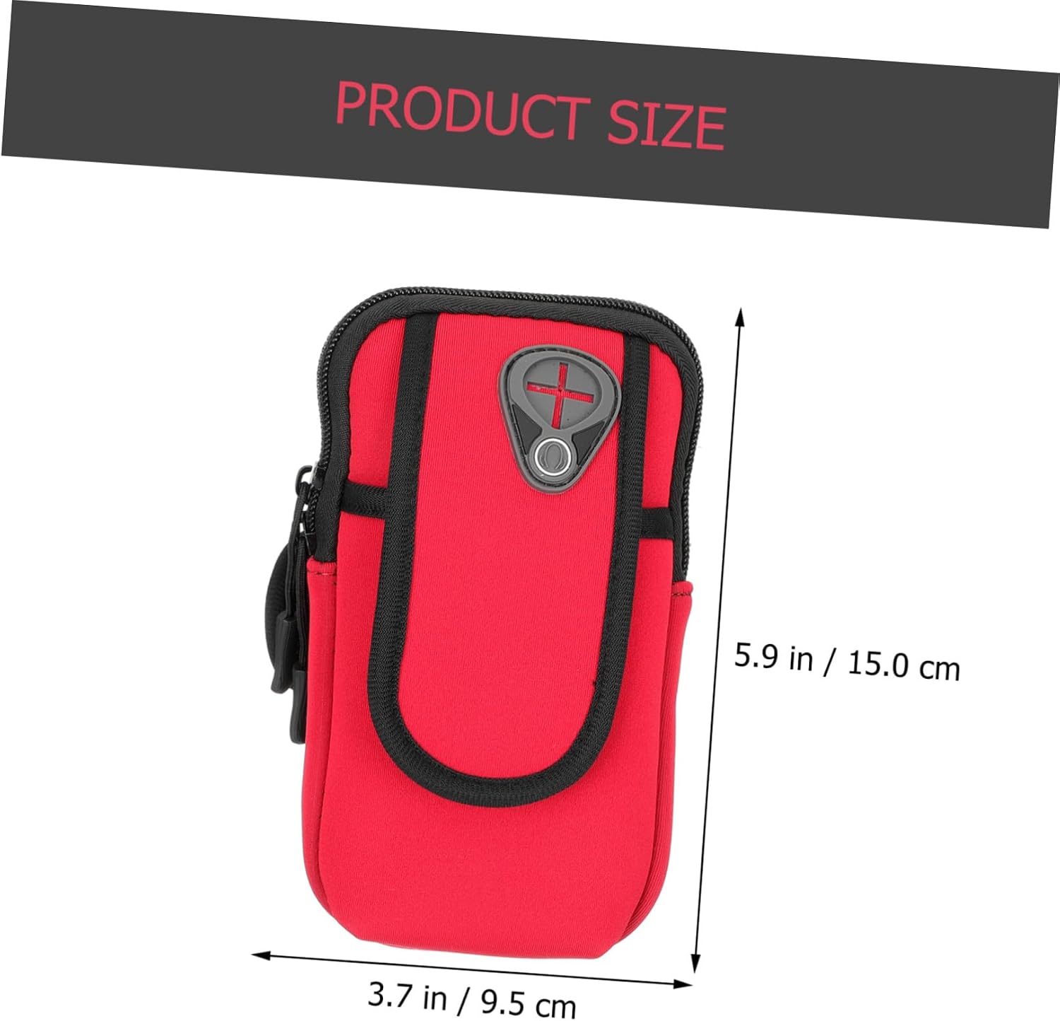 Sports Phone Armband Large Red Elastic Running Cell Holder with Earphone and Small Item Storage for Phones Fitness Workout Bag