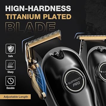 SUPRENT PRO Professional Hair Clippers for Men- Hair Cutting Kit & Zero Gap T-Blade Trimmer Combo- Cordless Barber Clipper Set with LED Display for Mens Gifts(Black)