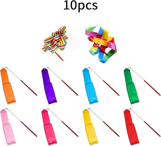 Gymnastic Ribbon 2M Gym Dance Rythemic Twirling Exercise Art Rod Stick 10pcs (10 Colors)