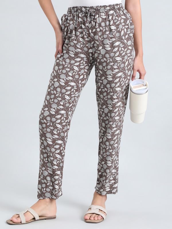 Image of GO COLORS Women Printed Woven Viscose Mid Rise Lounge Pants