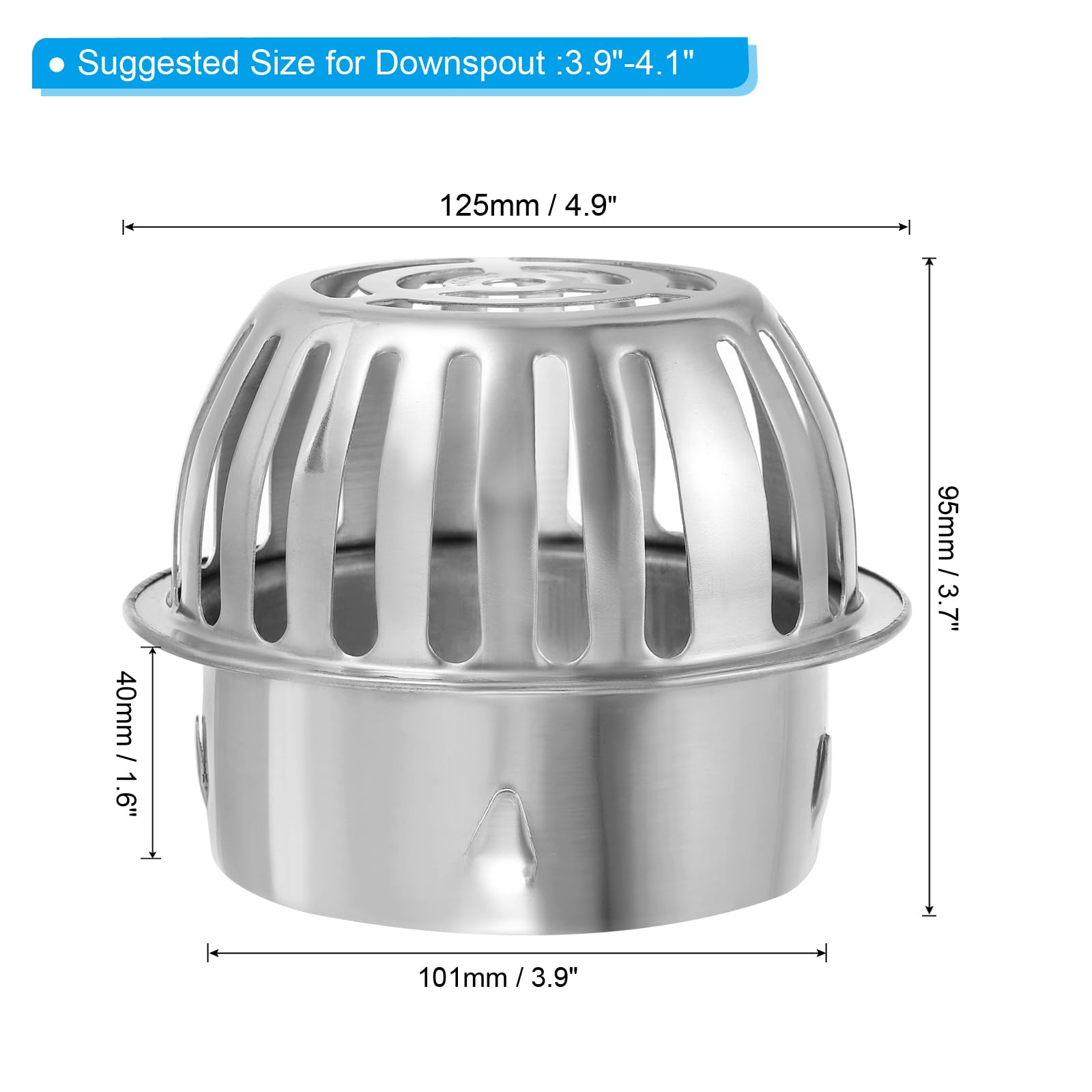 PATIKIL Dome Gutter Guard Filter, 304 Stainless Steel Downspout Strainer - Image 2