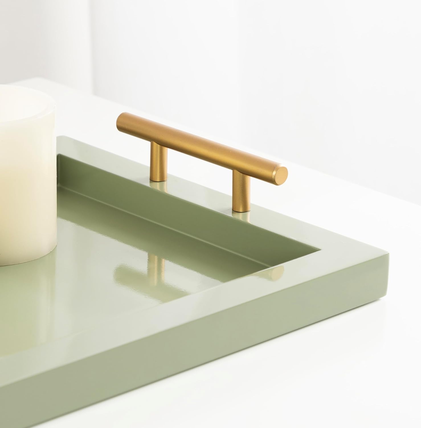Kate and Laurel Halsey Rectangle Decorative Narrow Tray with Gold Metal Handles, 24 x 10, Green and Gold, Modern Glam Slim Serving Tray with Handles for Living Room Decor - Image 5