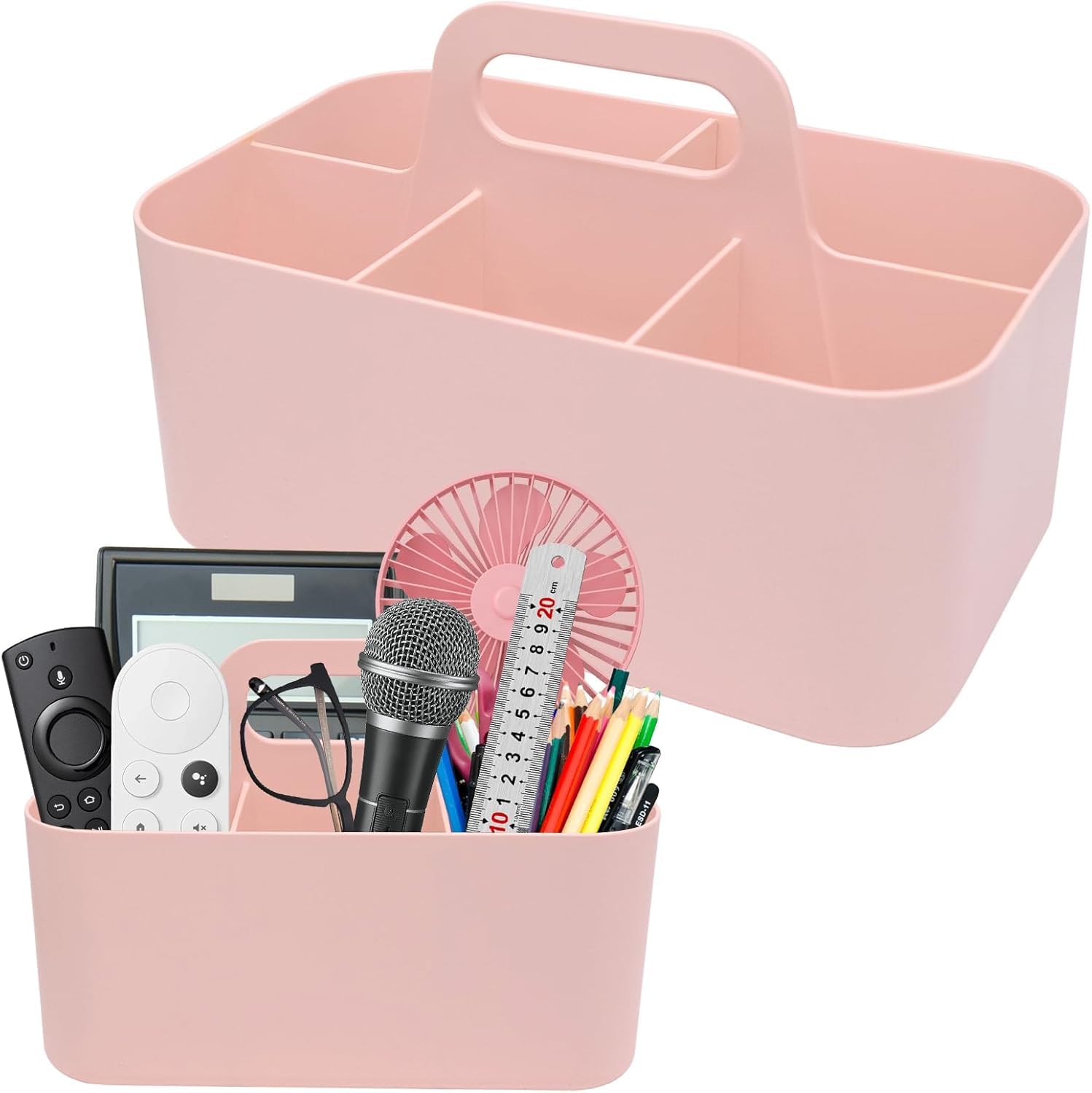 Multipurpose Storage Caddy, Multipurpose Caddy Organizer, Stackable OrganizerCaddy, Plastic Desk Organiser Caddy with Handle for Office,Bathroom, Crafts, or School Supplies (Pink)