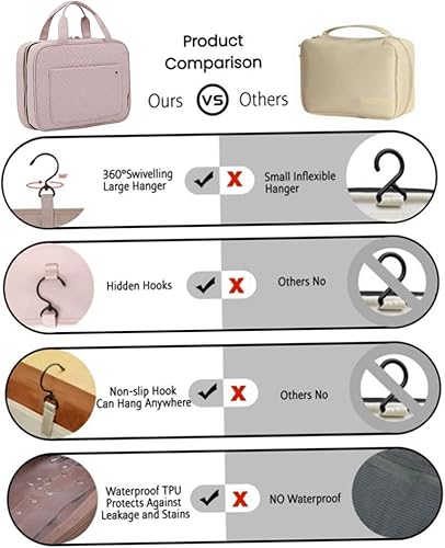 Miniatura 8 de LokweeTal Neceser de viaje para mujer, impermeable, con bolsillo frontal, bolsa de cosméticos de gran capacidad, color negro, bolsa de aseo, Rosa